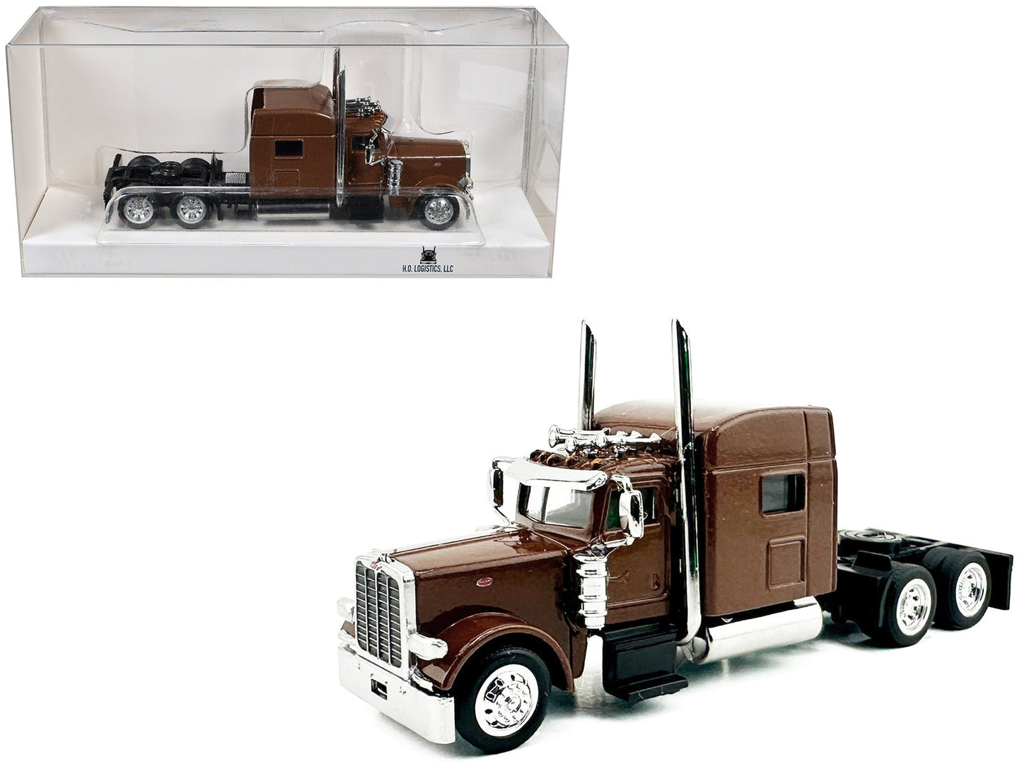 Peterbilt 389 Truck Tractor with Sleeper Cab Brown Metallic 1/87 (HO) Scale Plastic Model Car by HO Logistics free shipping USA
