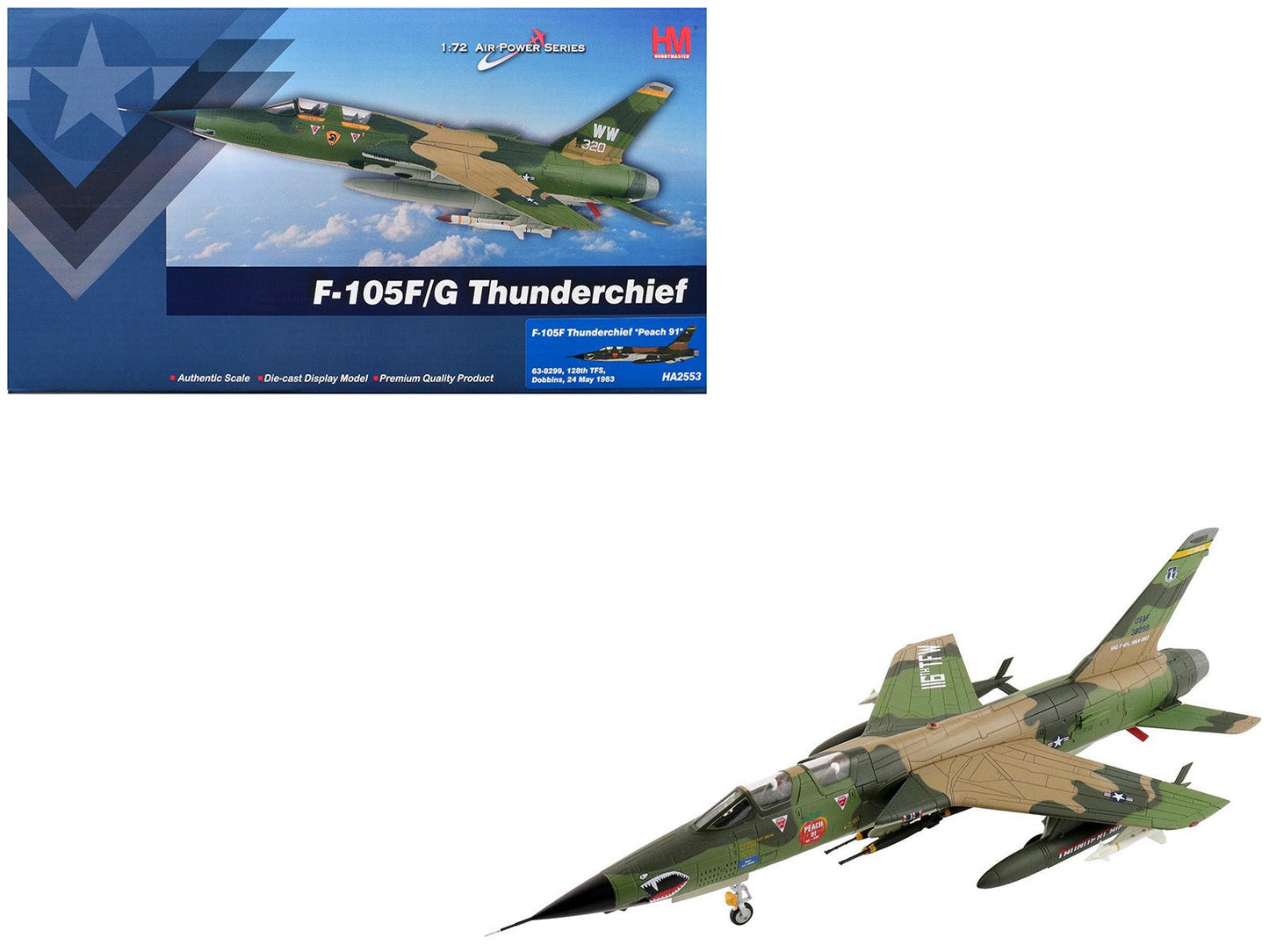 Republic F-105F Thunderchief Fighter-Bomber Aircraft "63-8299 Peach 91 128th Tactical Fighter Squadron Georgia ANG Dobbins Air Reserve Base" United States Air Force "Air Power Series" 1/72 Diecast Model by Hobby Master free shipping USA