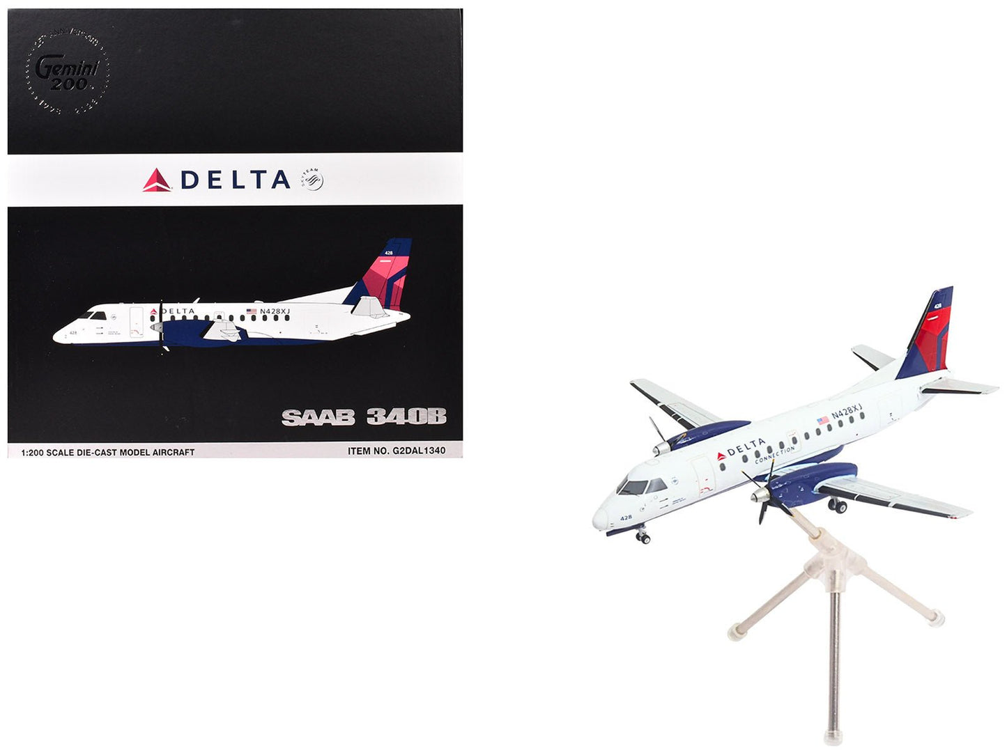 Saab 340B Commercial Aircraft "Delta Connection - Mesaba Airlines" (N428XJ) White with Red and Blue Tail "Gemini 200" Series 1/200 Diecast Model Airplane by GeminiJets free shipping USA