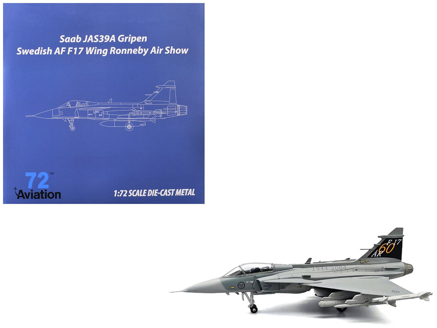 Saab JAS 39A Gripen Fighter Aircraft "17 Wing 60th Anniversary Livery Ronneby Air Show" (2004) Swedish Air Force 1/72 Diecast Model Airplane by Aviation 72 free shipping USA