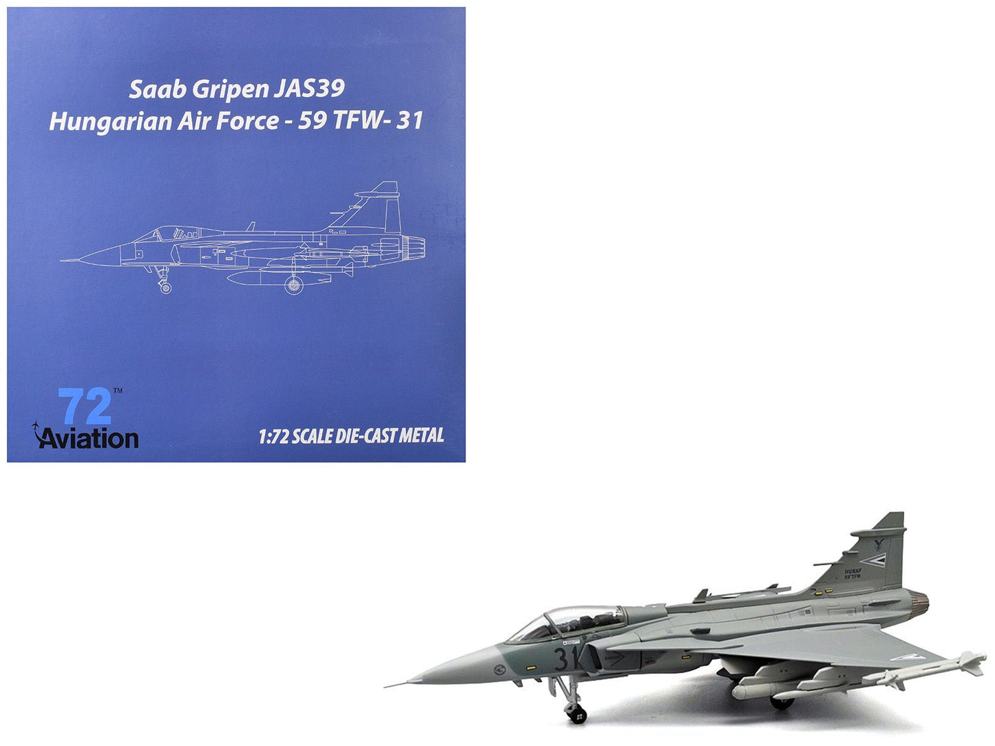 Saab JAS 39C Gripen Fighter Aircraft "59th Tactical Wing" (2023) Hungarian Air Force 1/72 Diecast Model Airplane by Aviation 72 free shipping USA
