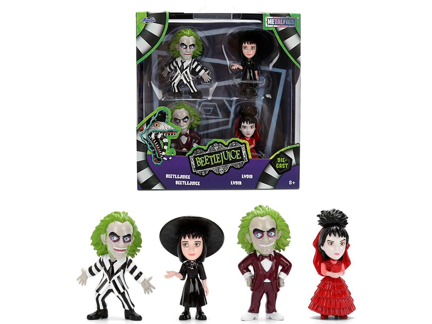 Set of 4 Diecast Figures "Beetlejuice" (1988) Movie "Metalfigs" Series by Jada free shipping USA