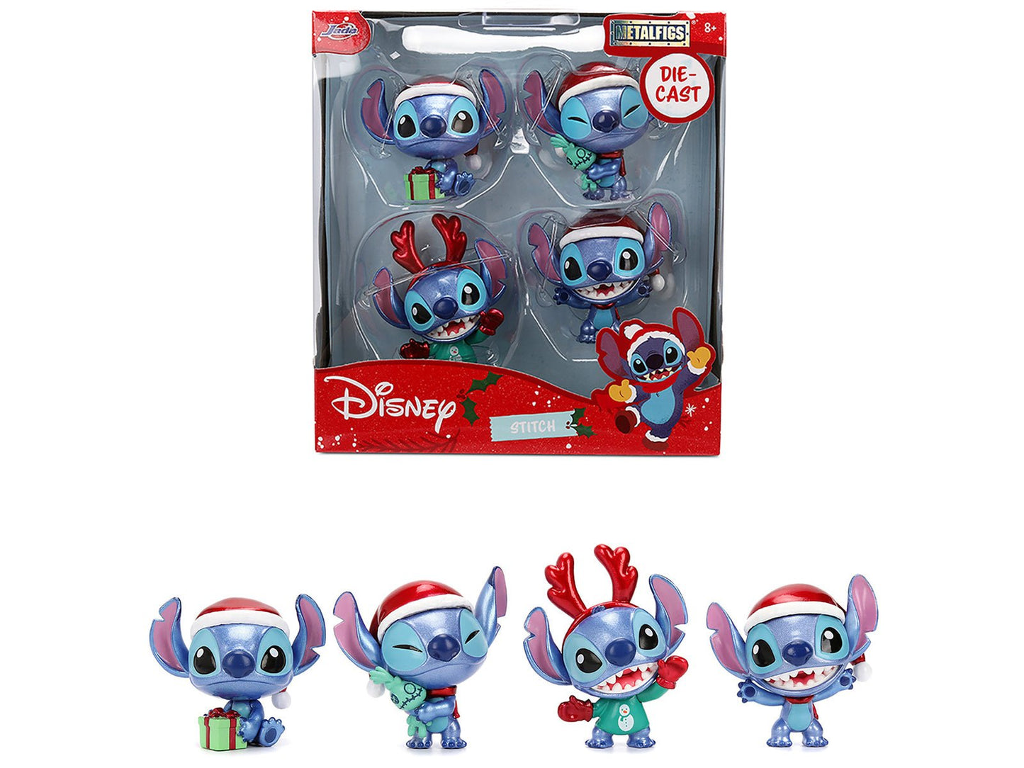 Set of 4 Diecast Figures "Disney's Stitch Christmas Edition" "Metalfigs" Series by Jada free shipping USA