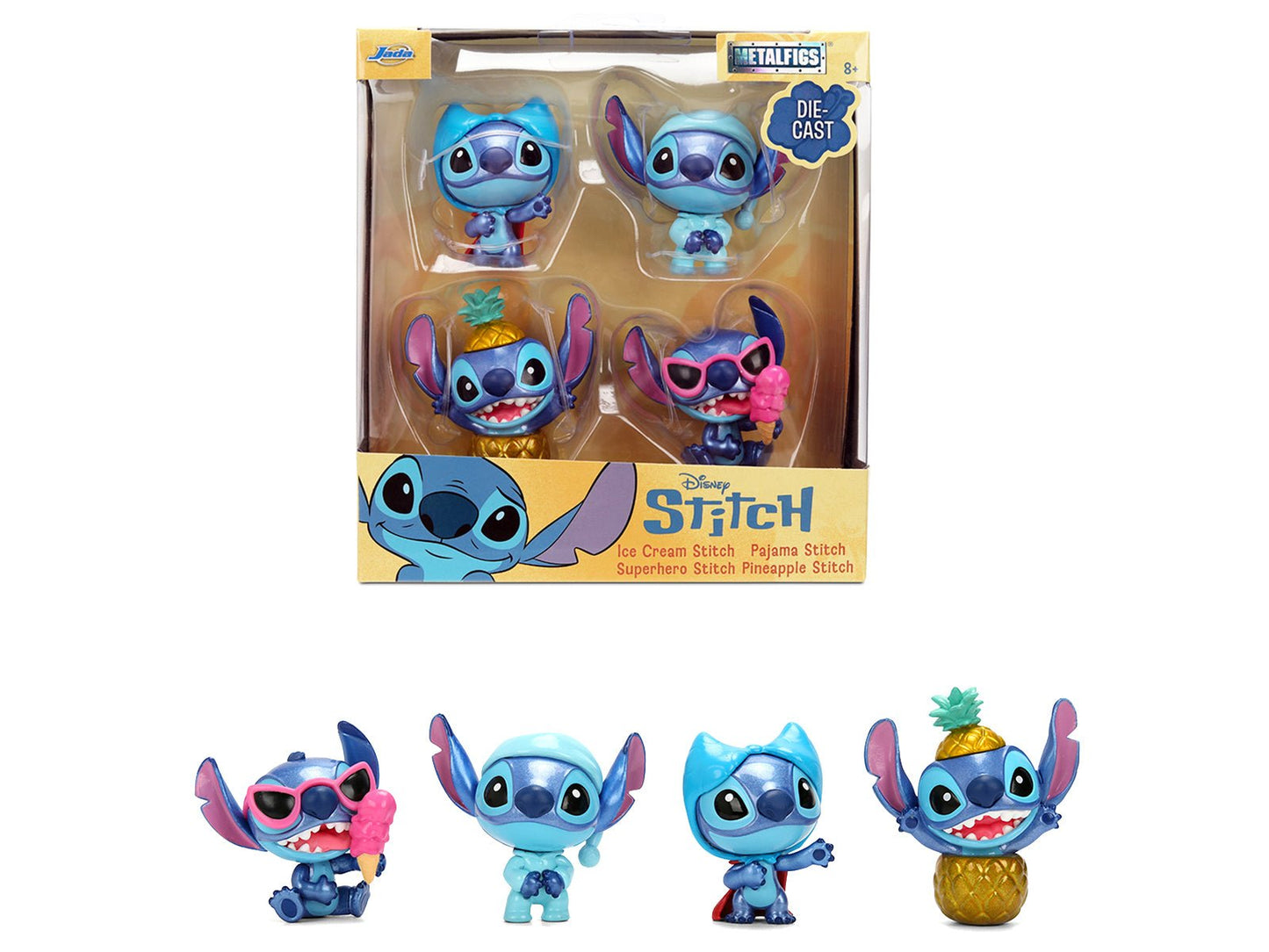 Set of 4 Diecast Figures "Disney's Stitch" Wave #3 "Metalfigs" Series Diecast Models by Jada free shipping USA