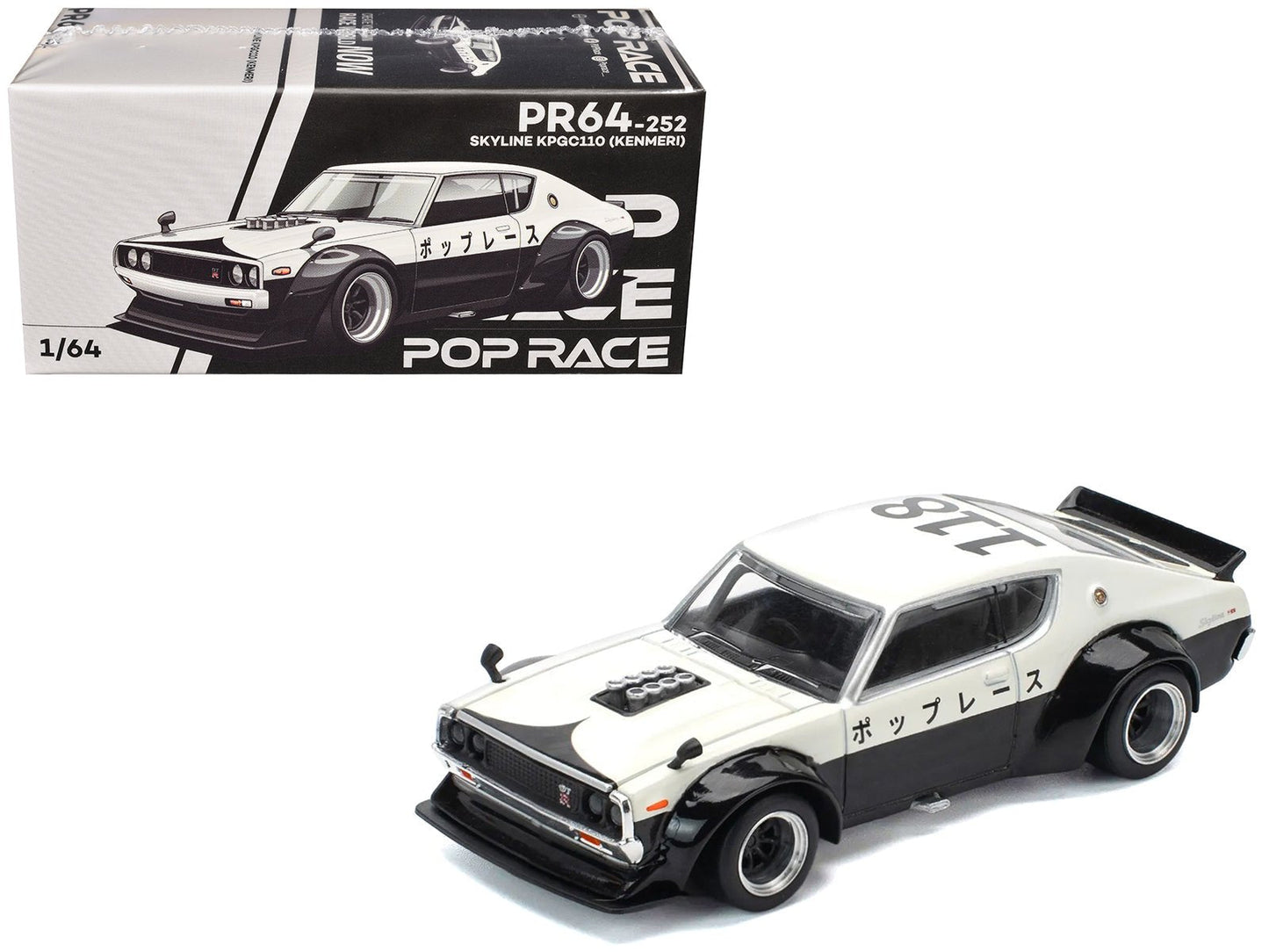 Skyline KPGC110 "Kenmeri" RHD (Right Hand Drive) "Japan National Police Agency Livery" Black and White 1/64 Diecast Model Car by Pop Race free shipping USA