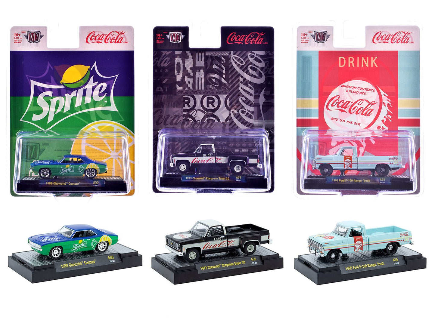 "Sodas" Set of 3 pieces Release 55 Limited Edition to 10000 pieces Worldwide 1/64 Diecast Model Cars by M2 Machines free shipping USA