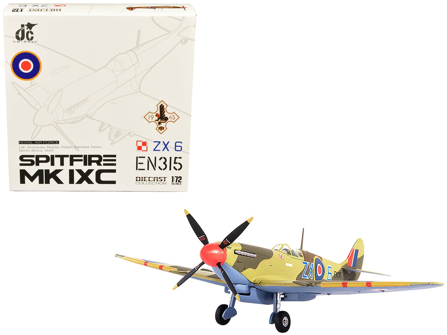 Supermarine Spitfire MK IXC Fighter Aircraft "Royal Air Force Ldr. Stanislav Skalsk Polish Combat Team North Africa" (1943) 1/72 Diecast Model by JC Wings free shipping USA