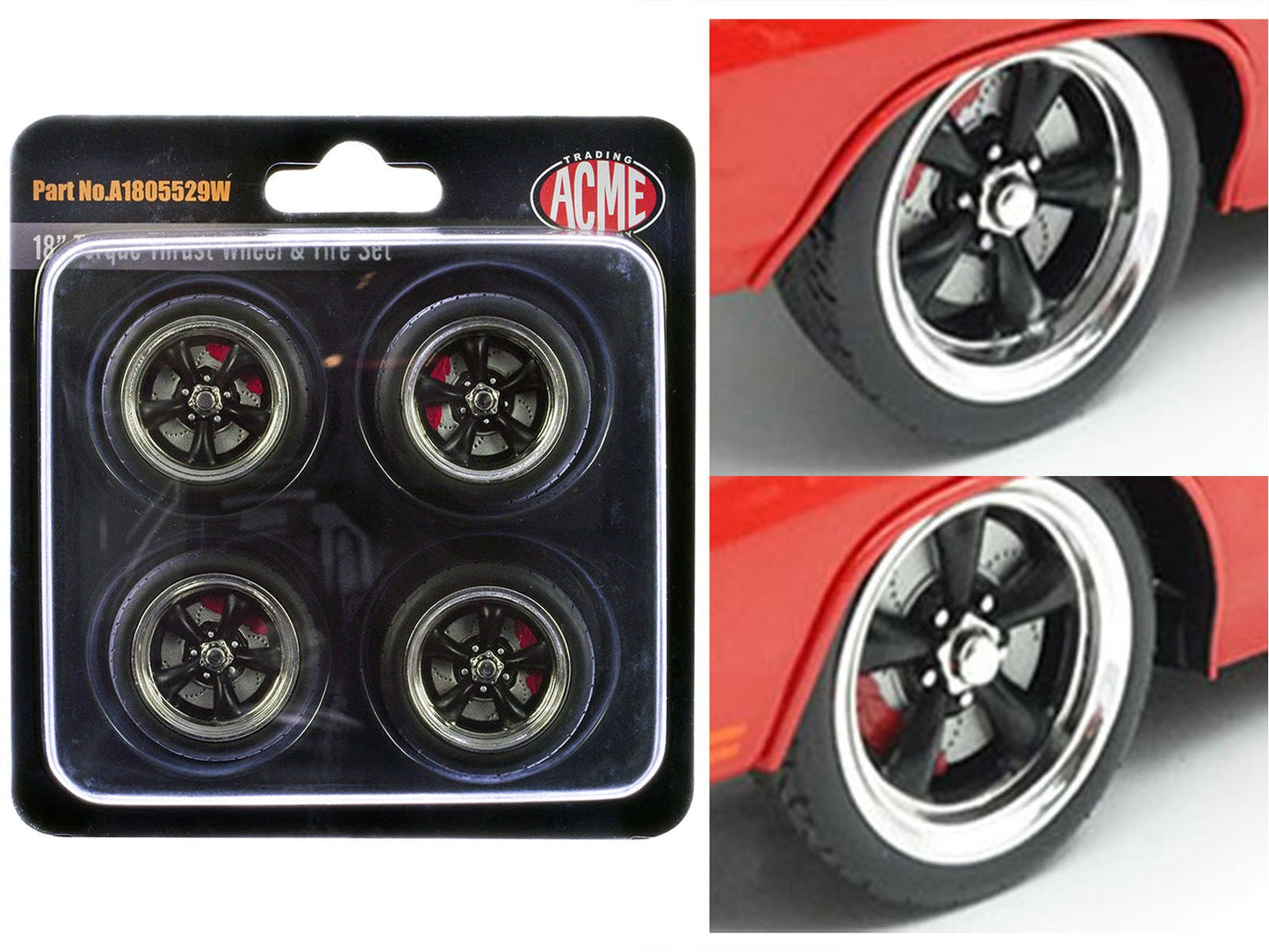 "Torque Thrust" 18" Wheel and Tire Set of 4 pieces for 1/18 Scale Models by ACME free shipping USA