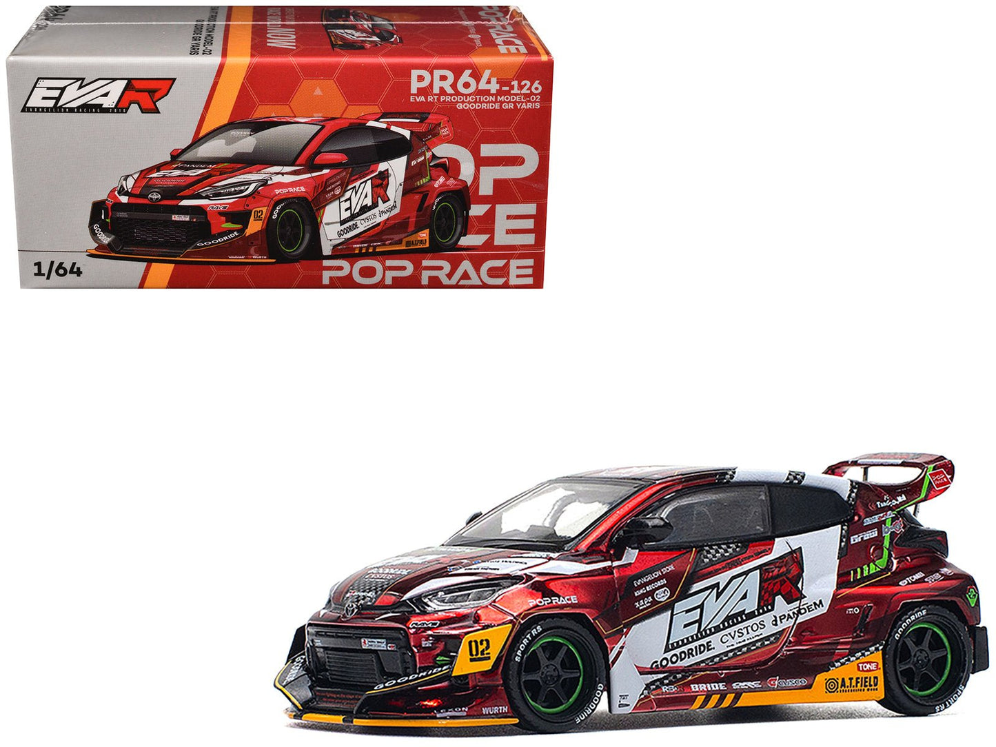 Toyota Goodride GR Yaris RHD (Right Hand Drive) "EVA RT Production Model-02" Red Metallic with Graphics 1/64 Diecast Model Car by Pop Race free shipping USA
