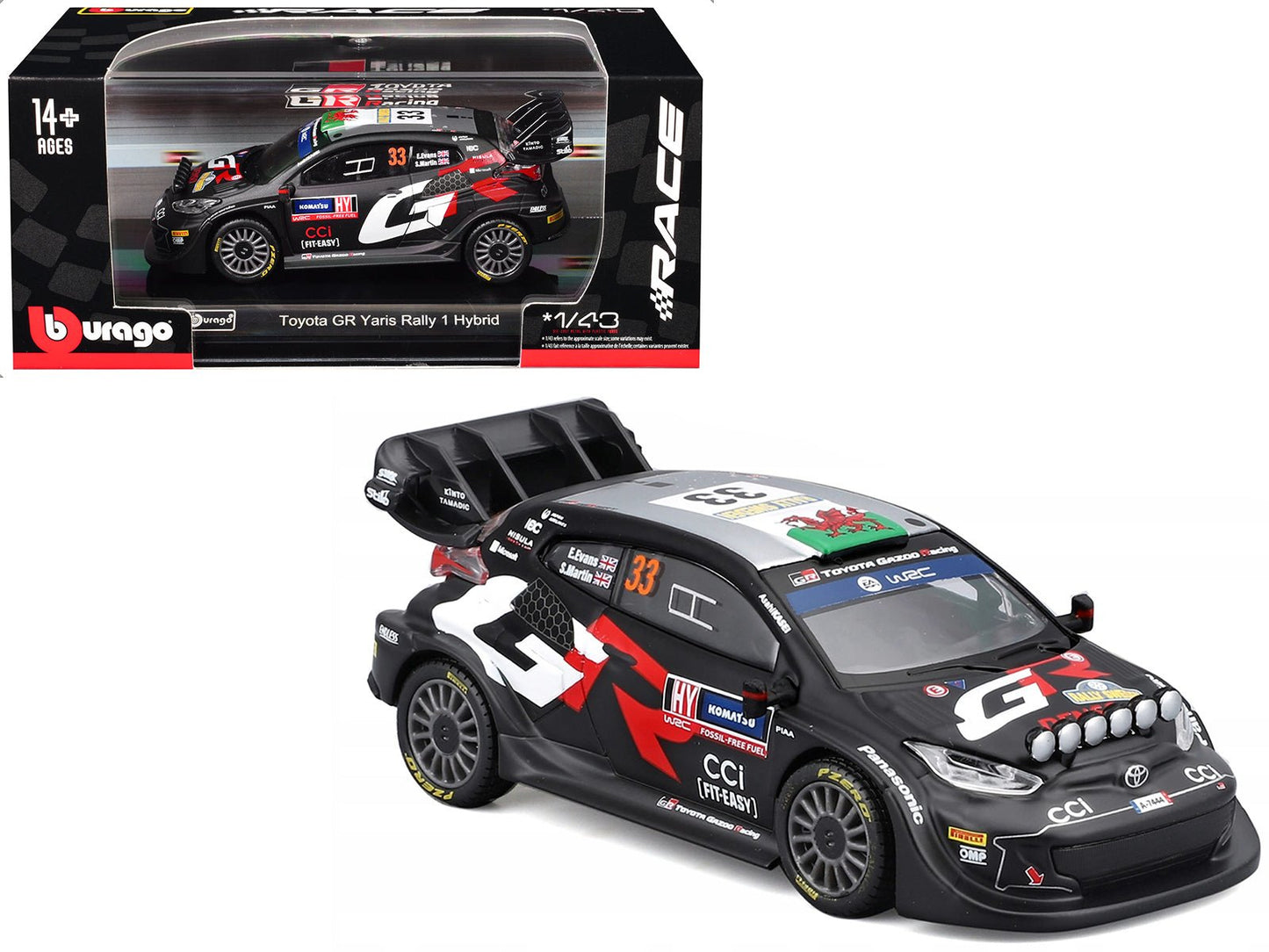 Toyota GR Yaris Rally1 Hybrid #33 Elfyn Evans - Scott Martin "Toyota Gazoo Racing WRT" "World Rally Championship" (2024) "Race" Series 1/43 Diecast Model Car by Bburago free shipping USA