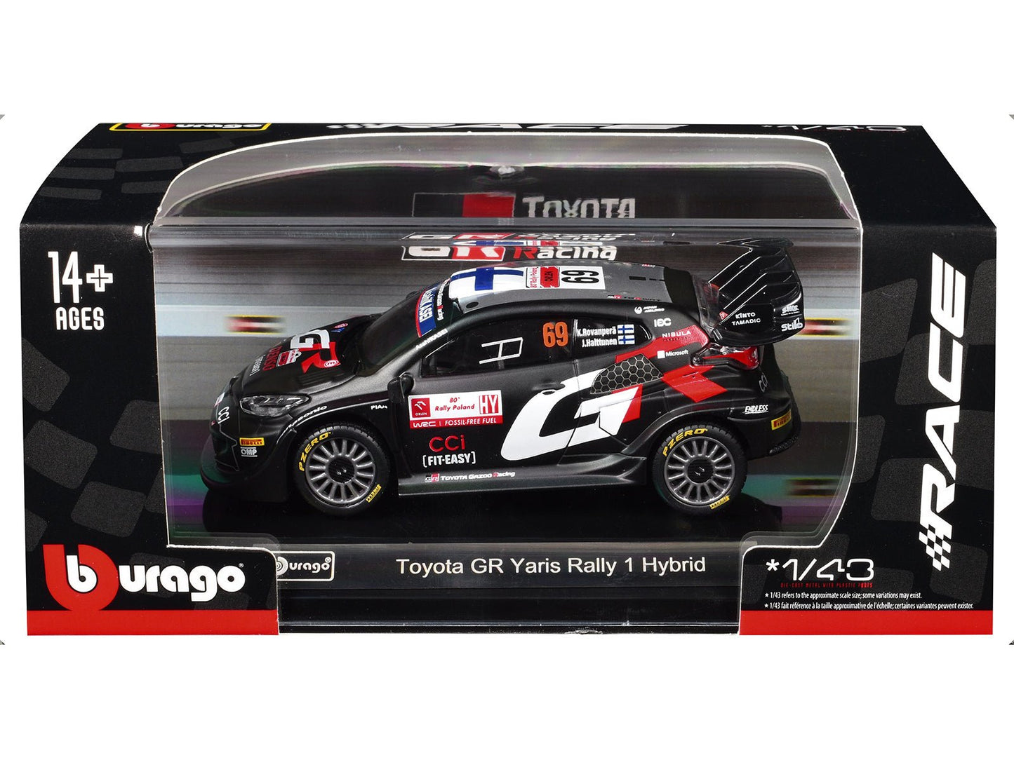 Toyota GR Yaris Rally1 Hybrid #69 Kalle Rovanpera - Jonne Halttunen "Toyota Gazoo Racing WRT" "World Rally Championship" (2024) "Race" Series 1/43 Diecast Model Car by Bburago free shipping USA