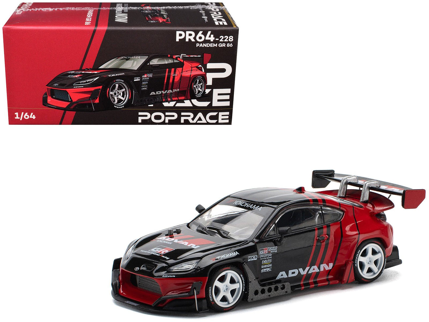 Toyota Pandem GR86 "Advan" Black and Red with Graphics 1/64 Diecast Model Car by Pop Race free shipping USA