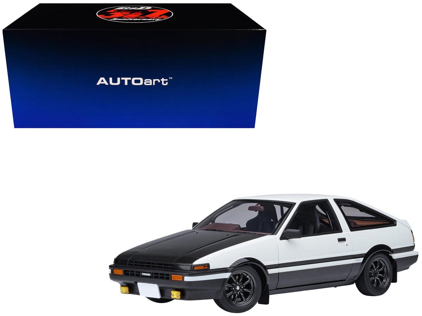 Toyota Sprinter Trueno (AE86) RHD (Right Hand Drive) "Project D Final Version" White with Carbon Hood "Initial D" (1995-2013) TV Series "30th Anniversary" 1/18 Model Car by Autoart free shipping USA