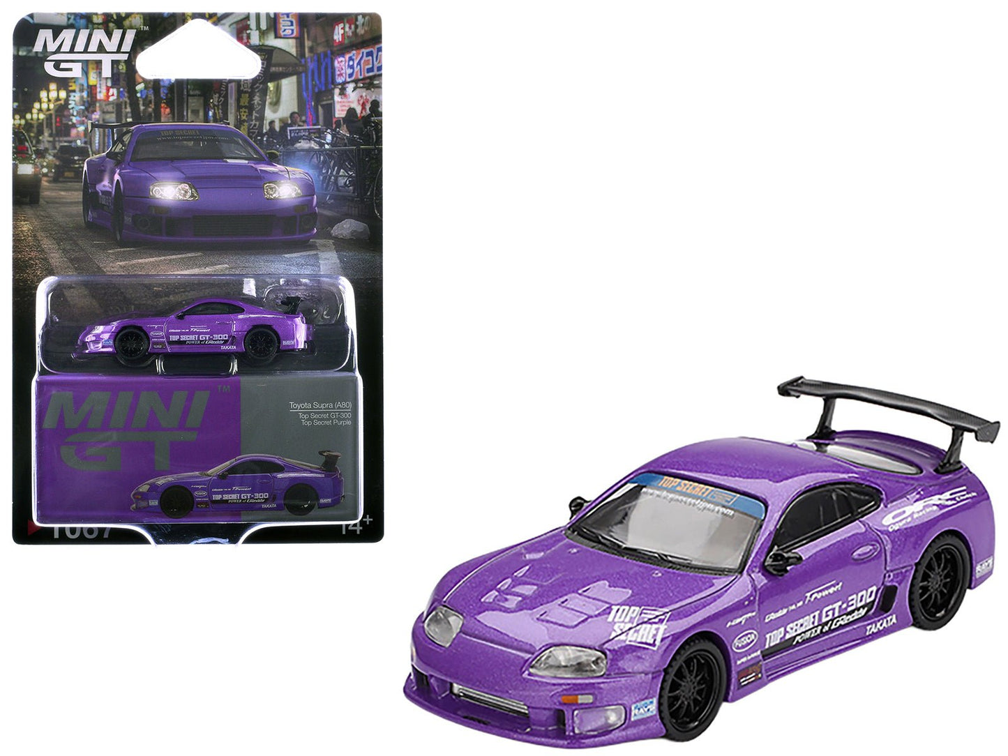 Toyota Supra (A80) "Top Secret GT-300" Top Secret Purple Metallic with Graphics Limited Edition 1/64 Diecast Model Car by Mini GT free shipping USA