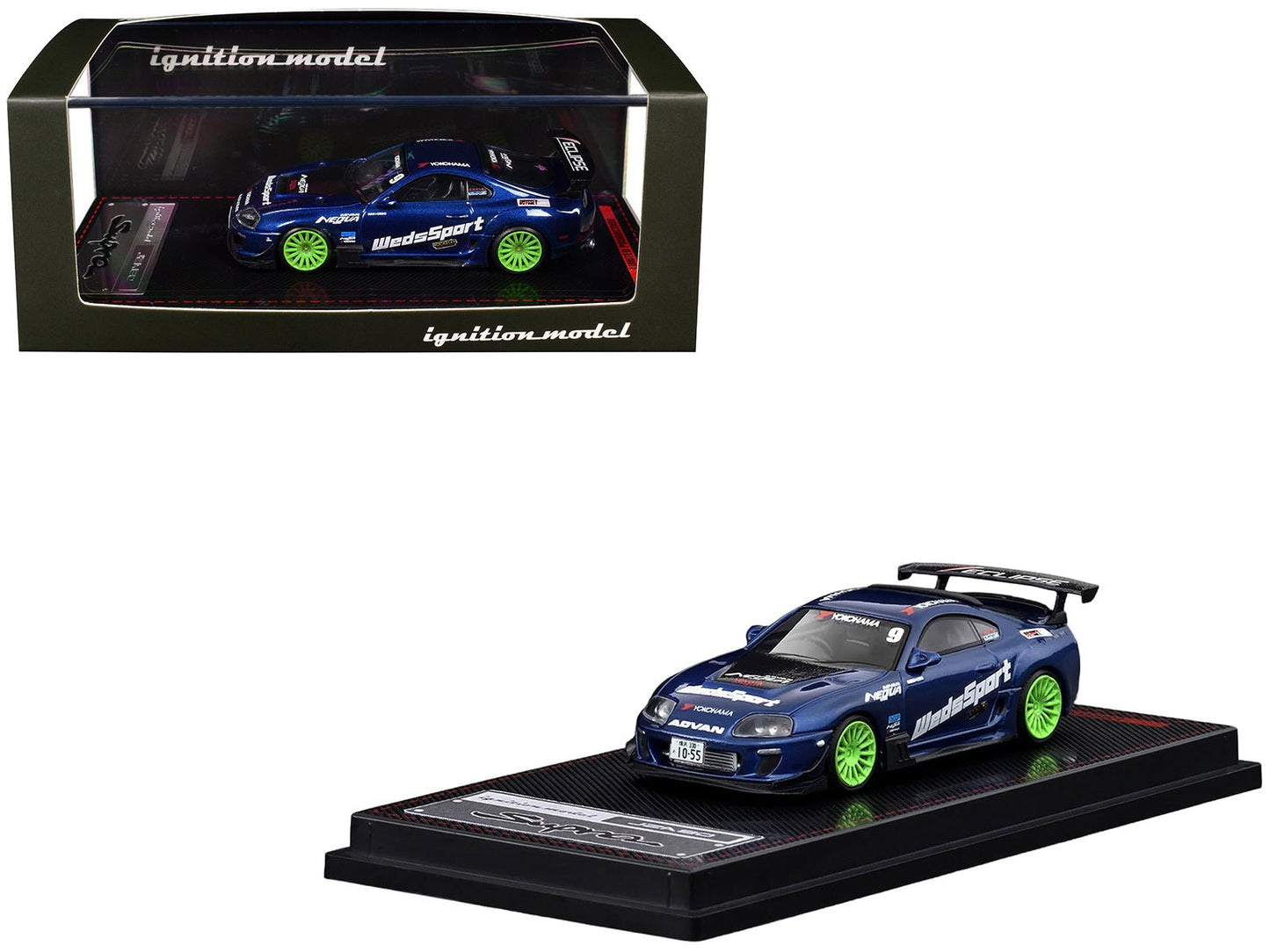 Toyota Supra (JZA80) RZ RHD (Right Hand Drive) #9 "WedsSport" Blue Metallic with Graphics 1/64 Diecast Model Car by Ignition Model free shipping USA