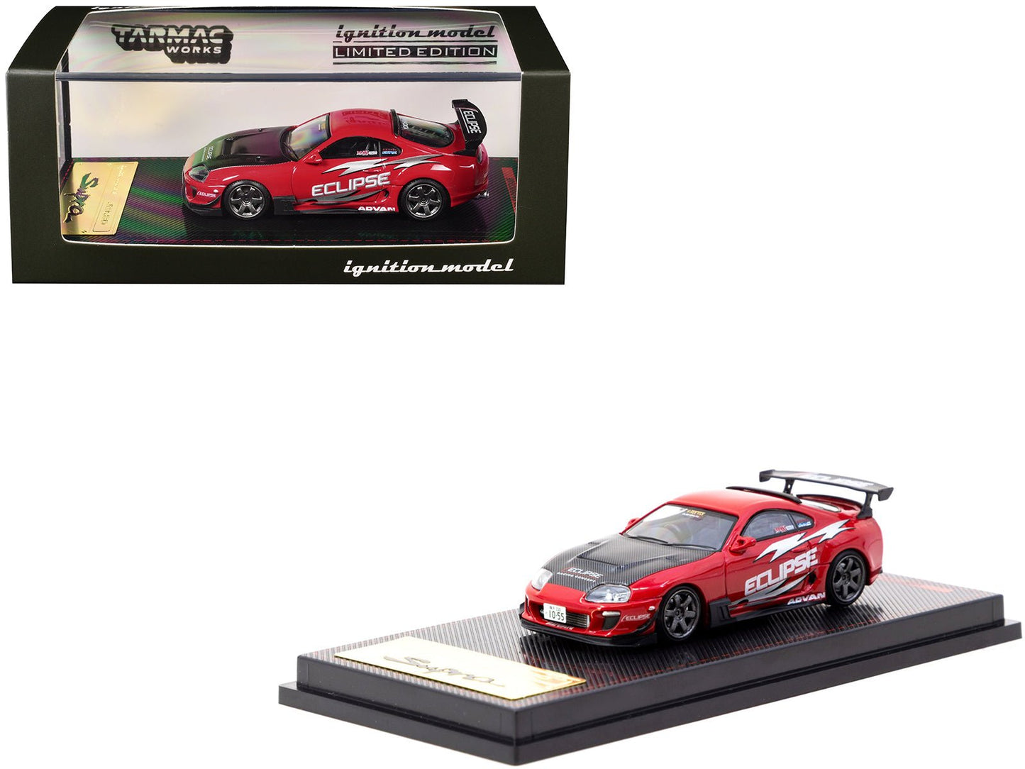 Toyota Supra (JZA80) RZ RHD (Right Hand Drive) "Eclipse Racing Concept" Red with Carbon Hood 1/64 Diecast Model Car by Ignition Model free shipping USA