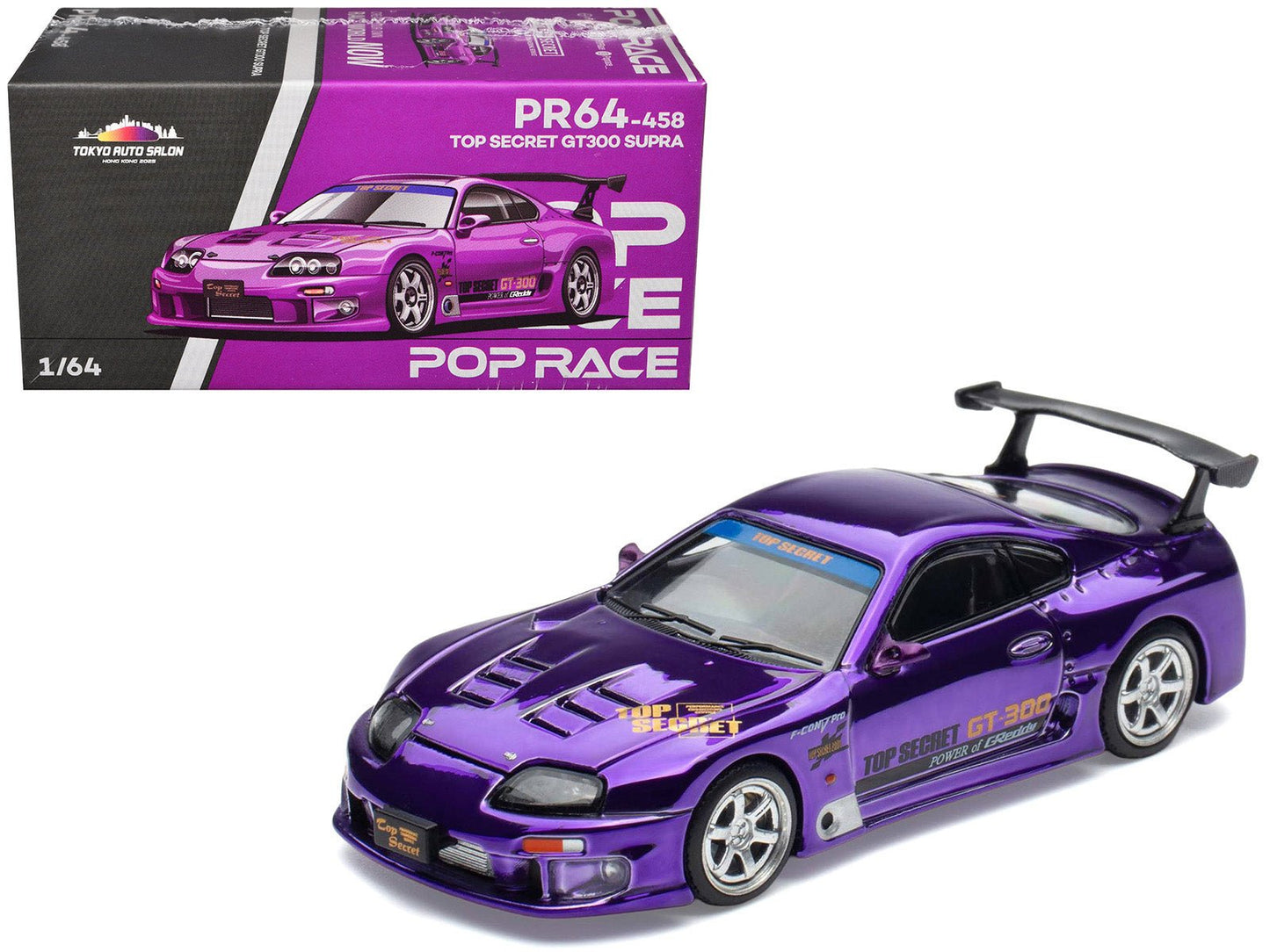 Toyota Supra "Top Secret" GT300 RHD (Right Hand Drive) Purple Chrome "Tokyo Auto Salon - Hong Kong 2025" 1/64 Diecast Model Car by Pop Race free shipping USA