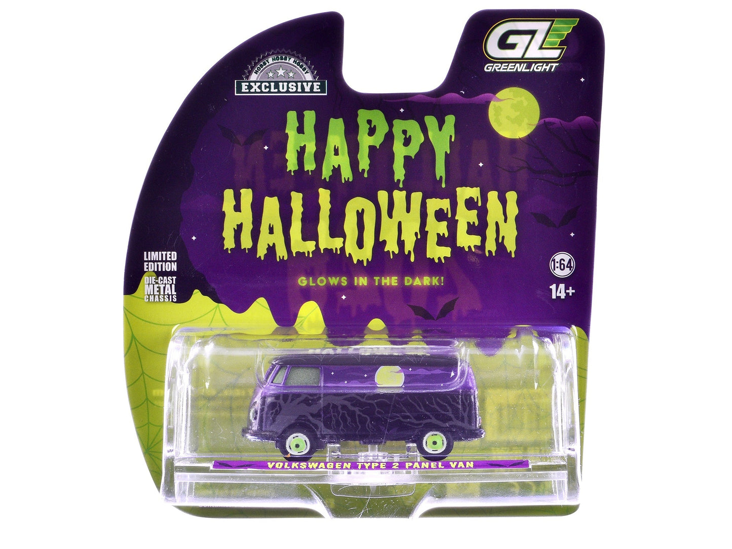 Volkswagen Type 2 Panel Van "Halloween 2025 - Spooky Night" Black and Purple with "Glow in the Dark" Paint "Hobby Exclusive" Series 1/64 Diecast Model Car by Greenlight free shipping USA