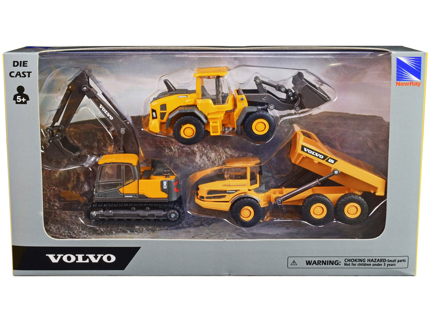 "Volvo Construction Vehicles" Set of 3 pieces Diecast Models by New Ray free shipping USA