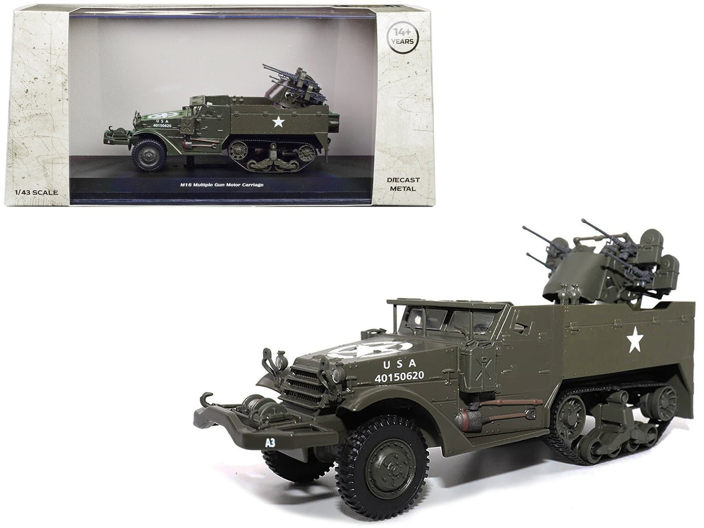 White M16 Multiple Gun Motor Carriage Olive Drab "United States Army" 1/43 Diecast Model by Militaria Die Cast free shipping USA