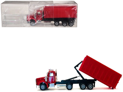 Peterbilt 367 Roll-Off Dump Truck Red with Red Box 1/87 (HO) Plastic Model Car by Promotex  free shipping USA