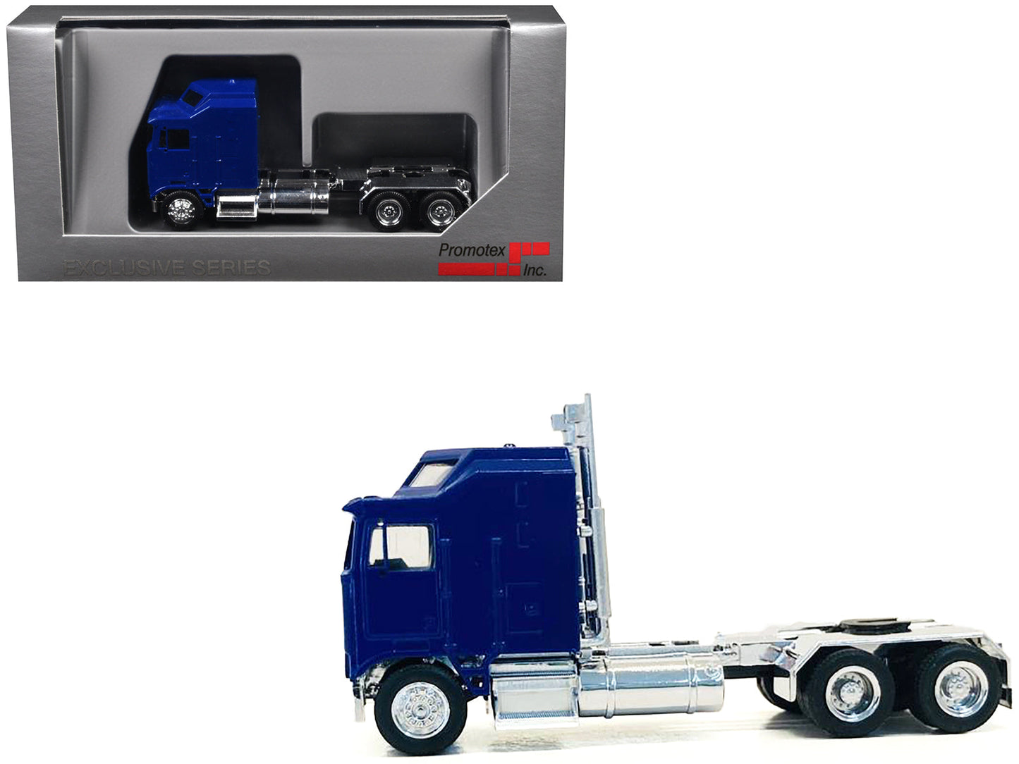 Kenworth K100 with 1-Bar Grill and X-Long Chrome Chassis Blue 1/87 (HO) Plastic Model Car by Promotex  free shipping USA