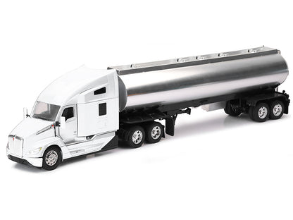 Kenworth T680 Truck White with Oil Tanker Trailer Chrome "Long Haul Trucker" Series 1/32 Diecast Model by New Ray  free shipping USA