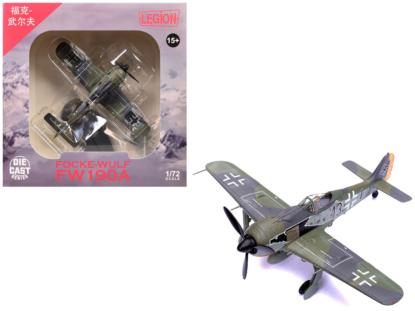 Focke-Wulf Fw 190A Aircraft "Black 13 8./JG 2 Richthofen France" (1943) German Luftwaffe 1/72 Diecast Model Airplane by Legion  free shipping USA