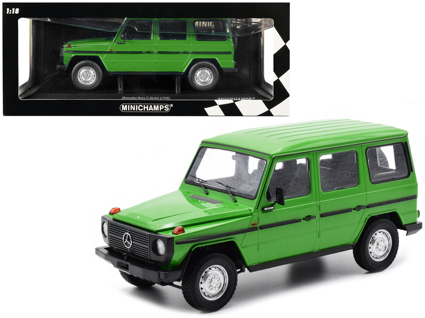 1980 Mercedes-Benz G-Model (LWB) Green with Black Stripes Limited Edition to 402 pieces Worldwide 1/18 Diecast Model Car by Minichamps  free shipping USA