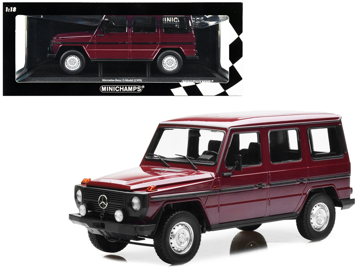 1980 Mercedes-Benz G-Model (LWB) Dark Red with Black Stripes Limited Edition to 402 pieces Worldwide 1/18 Diecast Model Car by Minichamps  free shipping USA