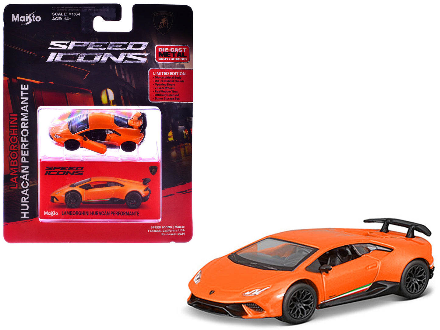 Lamborghini Huracan Performante Orange "Speed Icons" Series 1/64 Diecast Model Car by Maisto  free shipping USA