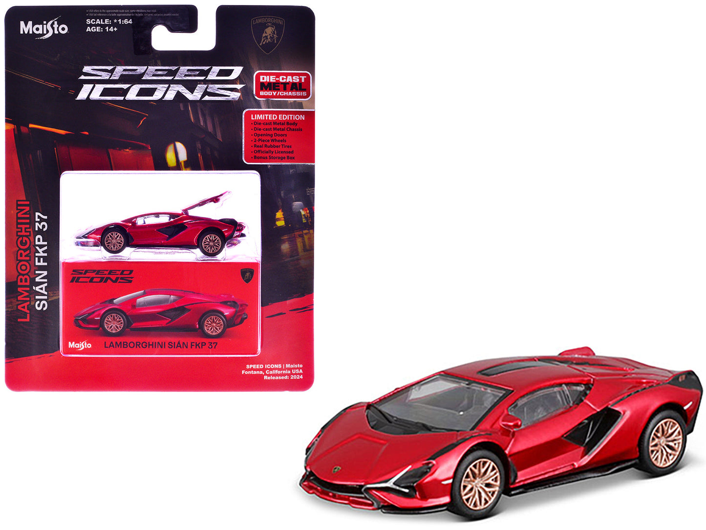 Lamborghini Sian FKP 37 Red Metallic "Speed Icons" Series 1/64 Diecast Model Car by Maisto  free shipping USA