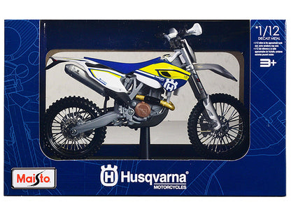 Husqvarna FE 501 White and Blue with Yellow Stripes 1/12 Diecast Motorcycle Model by Maisto  free shipping USA