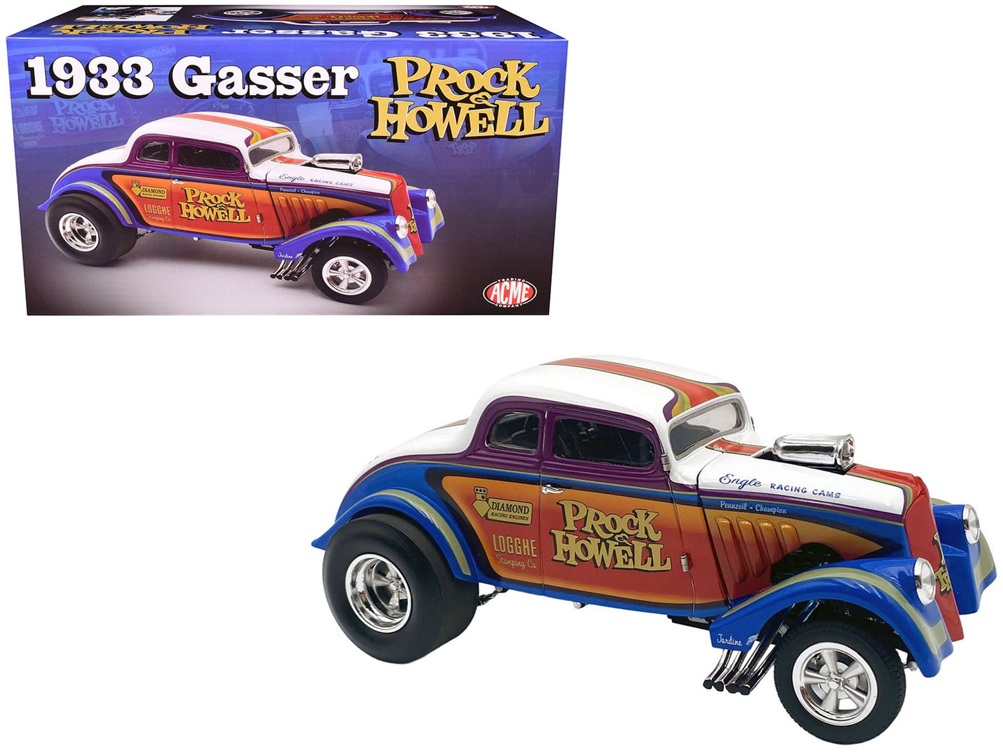 1933 Gasser "Prock & Howell - F Troop" Blue and White with Stripes Limited Edition to 348 pieces Worldwide 1/18 Diecast Model Car by ACME  free shipping USA