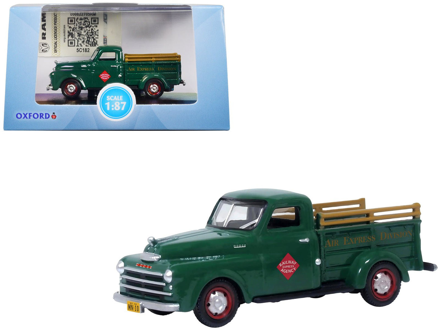 1948 Dodge B-1B Pickup Truck Green "Railway Express Agency" 1/87 (HO) Scale Diecast Model Car by Oxford Diecast  free shipping USA