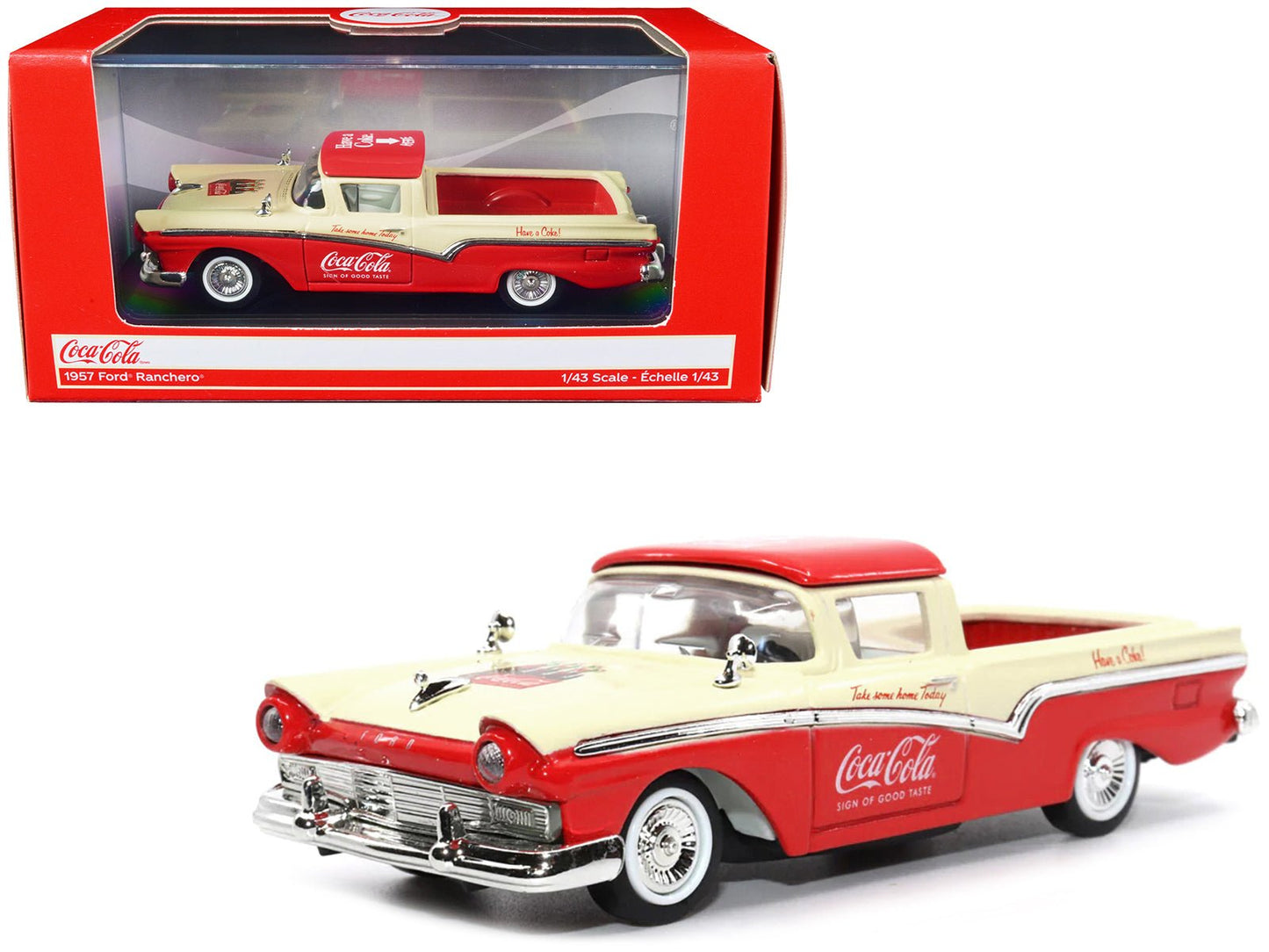 1957 Ford Ranchero "Coca-Cola" Red and Cream 1/43 Diecast Model Car by Motor City Classics  free shipping USA