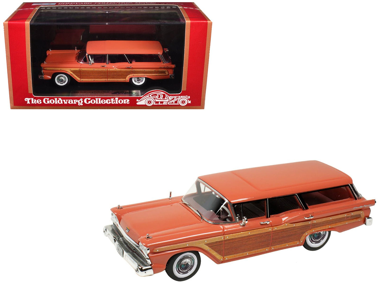 1959 Ford Country Squire Rose with Woodgrain Sides and Green Interior Limited Edition to 200 pieces Worldwide 1/43 Model Car by Goldvarg Collection  free shipping USA