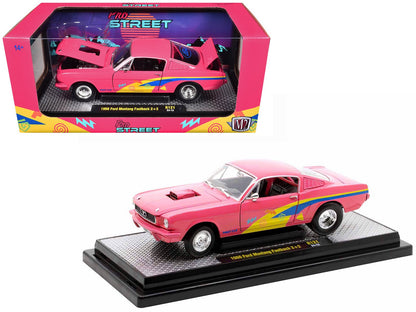 1966 Ford Mustang Fastback 2+2 Pink with Blue and Yellow Stripes "Pro Street" Limited Edition to 6250 pieces Worldwide 1/24 Diecast Model Car by M2 Machines  free shipping USA