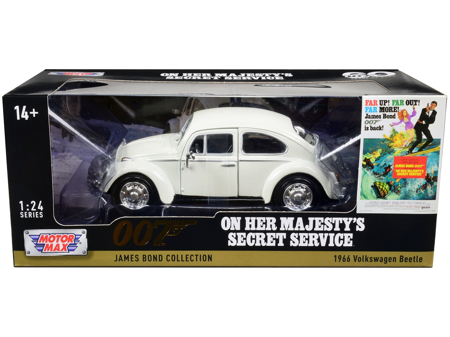 1966 Volkswagen Beetle White James Bond 007 "On Her Majesty's Secret Service" (1969) Movie "James Bond Collection" Series 1/24 Diecast Model Car by Motormax  free shipping USA