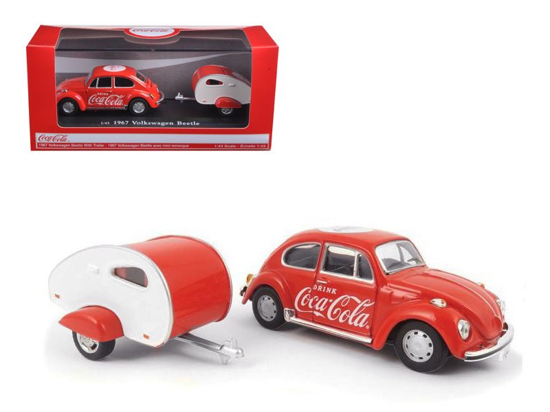 1967 Volkswagen Beetle Red with Teardrop Travel Trailer Red and White "Coca-Cola" 1/43 Diecast Model Car by Motorcity Classics  free shipping USA