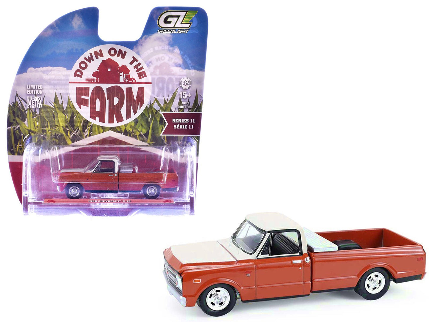 1968 Chevrolet C-10 Pickup Truck with Toolbox Orange and Beige "Down on the Farm" Series 11 1/64 Diecast Model by Greenlight  free shipping USA