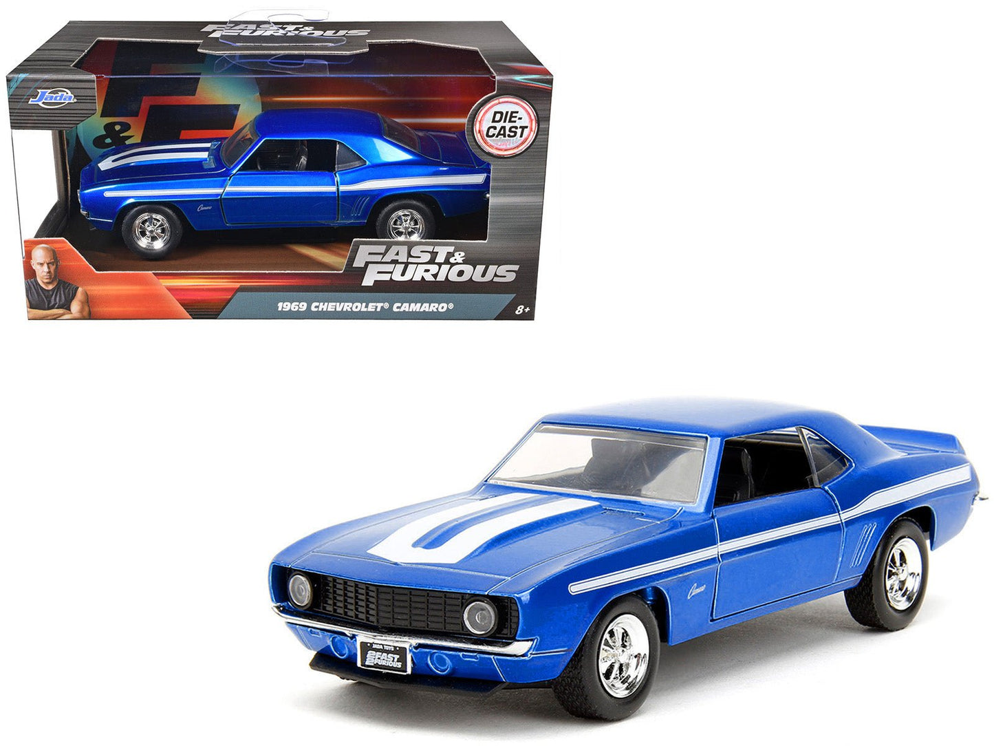 1969 Chevrolet Camaro Blue Metallic with White Stripes "2 Fast 2 Furious" (2003) Movie "Fast & Furious" Series 1/32 Diecast Model Car by Jada  free shipping USA