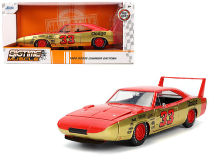 1969 Dodge Charger Daytona #33 Red and Gold Metallic with Graphics "Bigtime Muscle" Series 1/24 Diecast Model Car by Jada  free shipping USA