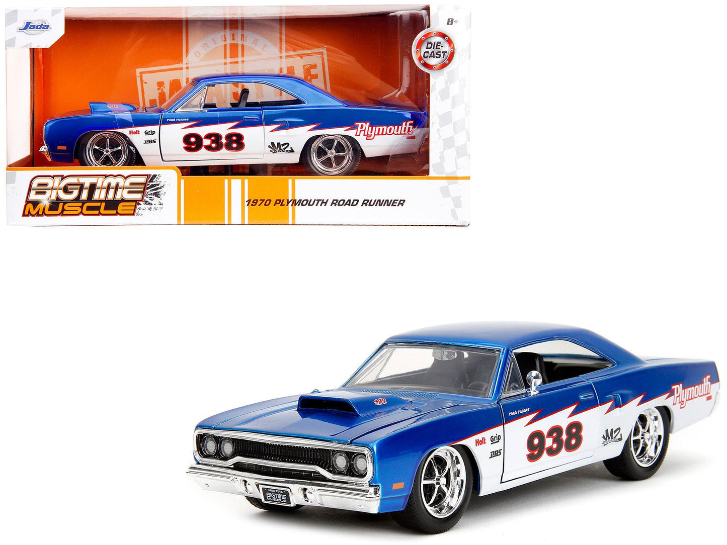 1970 Plymouth Road Runner #938 Candy Blue and White "Bigtime Muscle" Series 1/24 Diecast Model Car by Jada  free shipping USA
