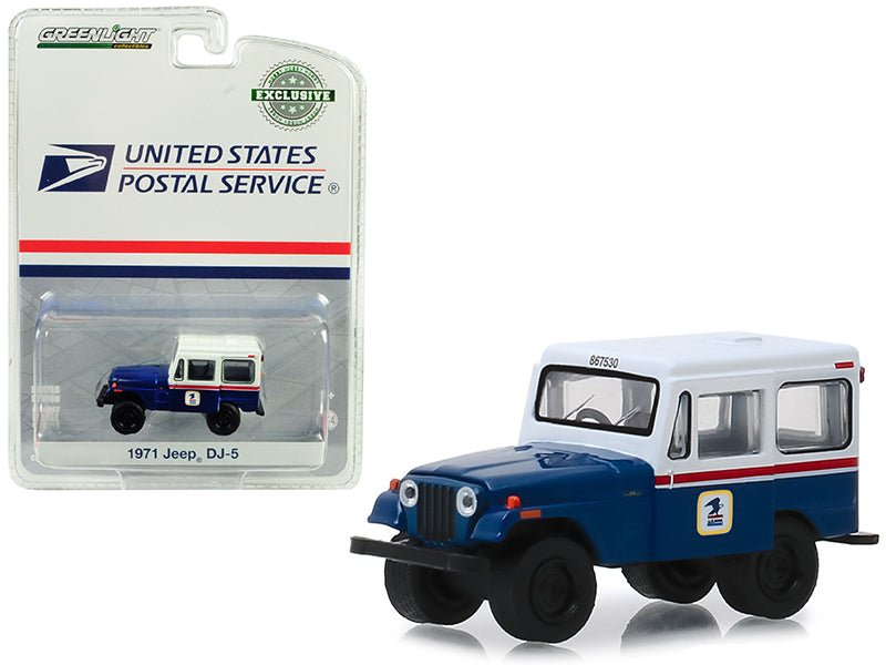 1971 Jeep DJ-5 Blue and White "United States Postal Service" (USPS) "Hobby Exclusive" 1/64 Diecast Model Car by Greenlight  free shipping USA