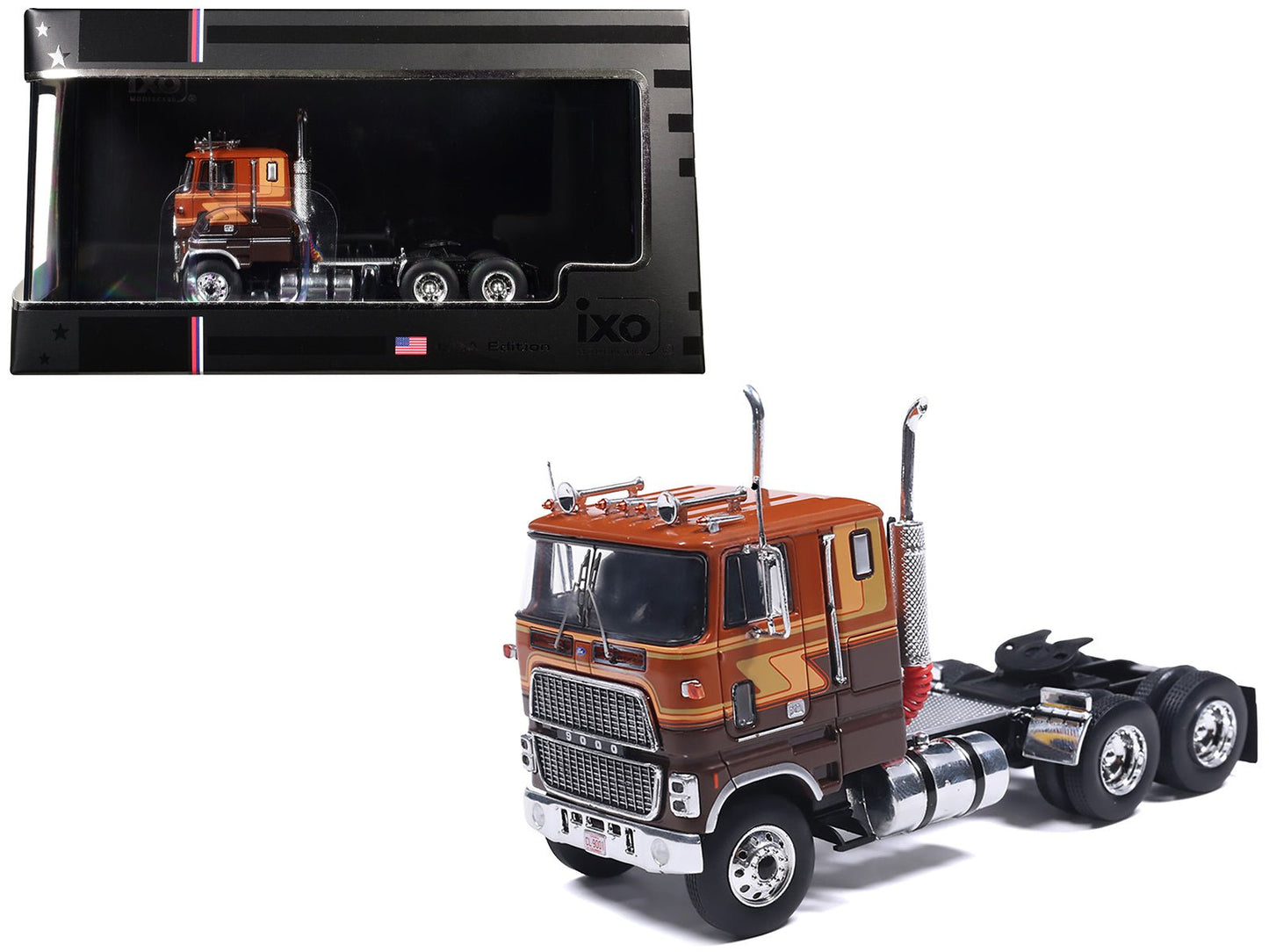 1976 Ford CL 9000 Truck Tractor Brown Two-Tone with Graphics 1/64 Diecast Model by IXO Models  free shipping USA