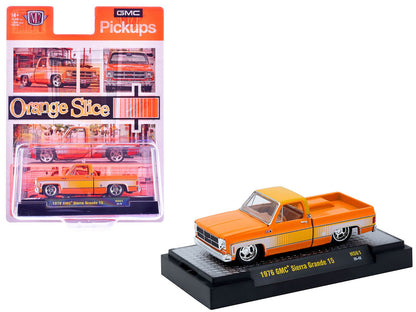 1976 GMC Sierra Grande 15 Pickup Truck Orange and white with Orange Interior Limited Edition to 15994 pieces Worldwide 1/64 Diecast Model Car by M2 Machines  free shipping USA