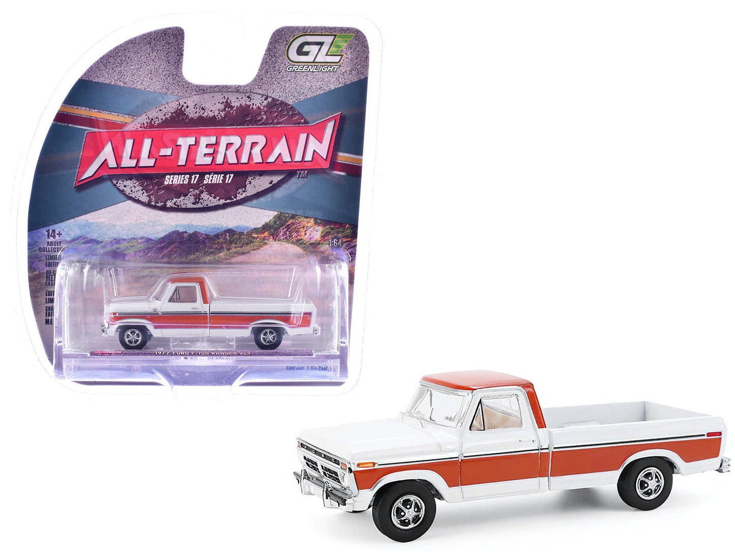 1977 Ford F-150 Ranger XLT Pickup Truck Orange and White "All Terrain" Series 17 1/64 Diecast Model Car by Greenlight  free shipping USA