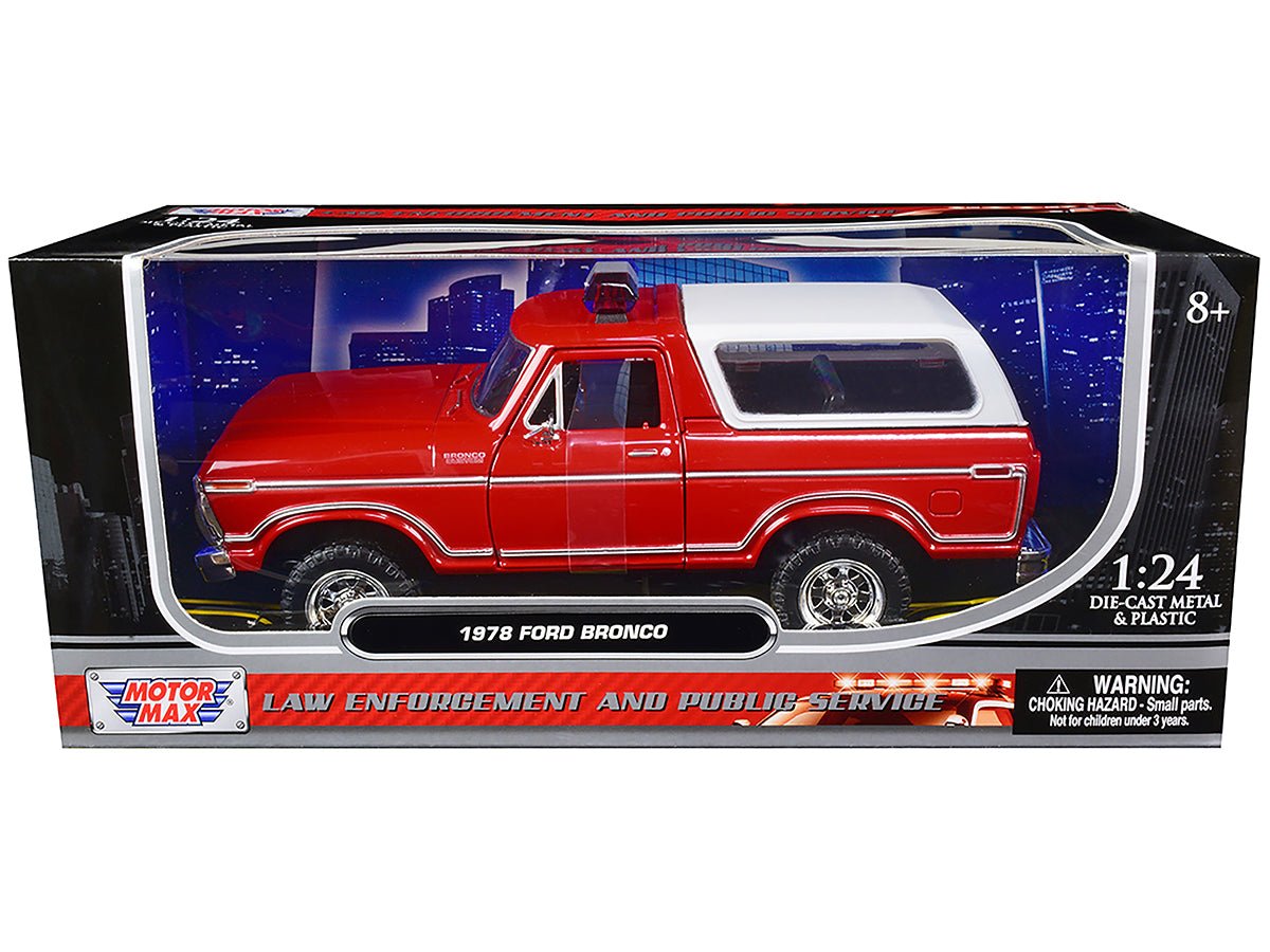 1978 Ford Bronco Fire Department Unmarked Red "Law Enforcement and Public Service" Series 1/24 Diecast Model Car by Motormax  free shipping USA