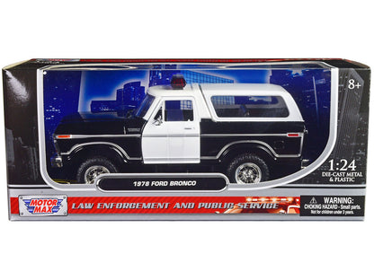 1978 Ford Bronco Police Car Unmarked Black and White "Law Enforcement and Public Service" Series 1/24 Diecast Model Car by Motormax  free shipping USA